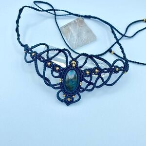 Labradorite Macramé Celine Floral Mandala Brass Boho Necklace
